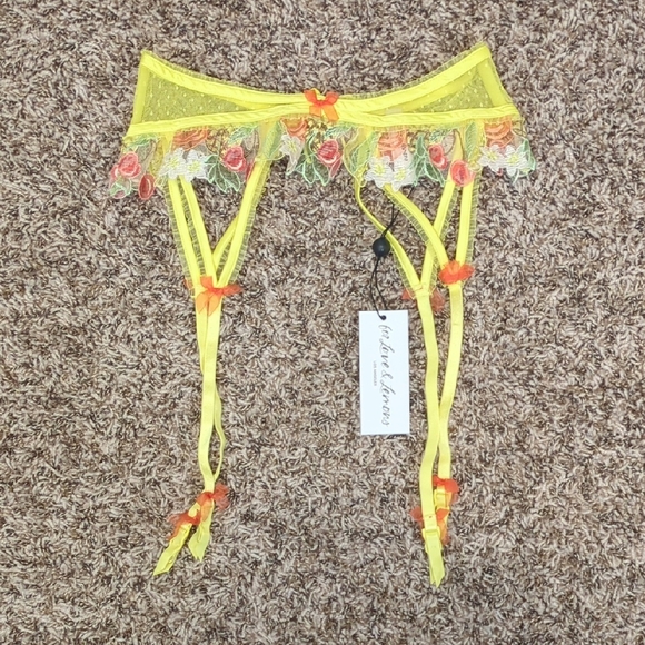 For Love And Lemons Mirabelle yellow floral cherry garter belt - Picture 3 of 10